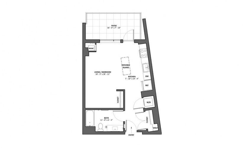 Aria - Patio - Studio floorplan layout with 1 bathroom and 548 square feet