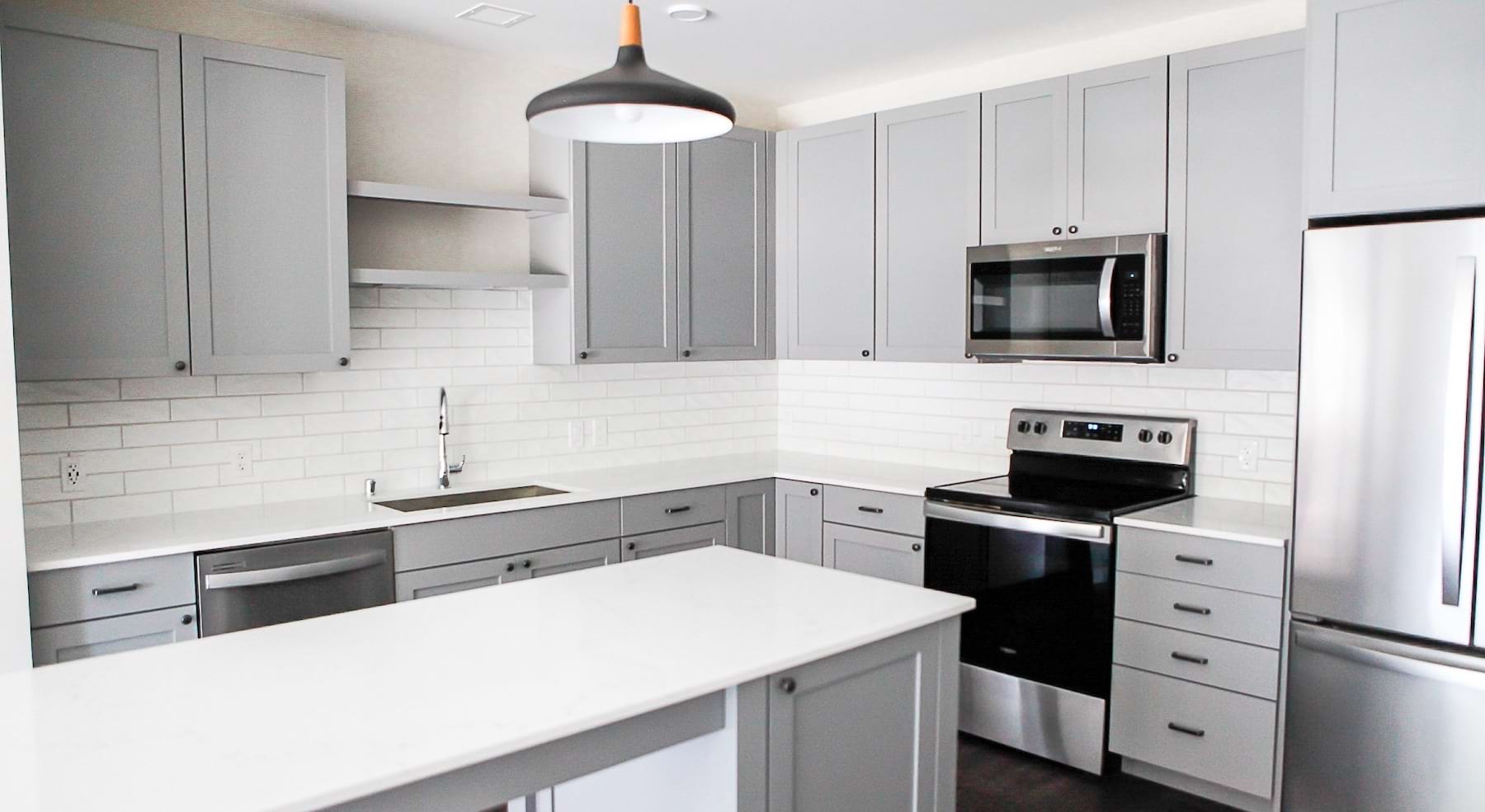 kitchen with white cabinets