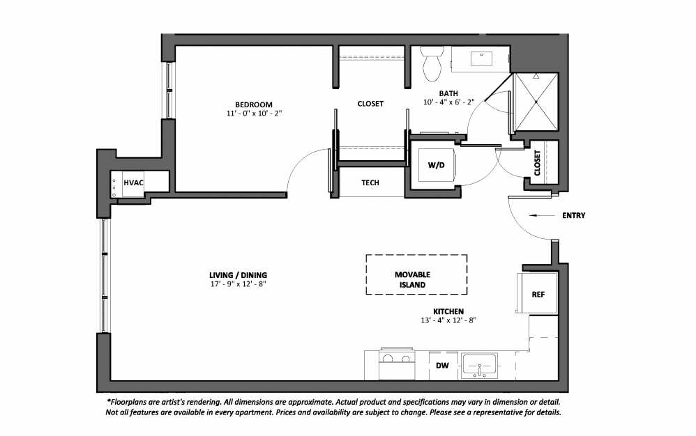 Bolero - 1 bedroom floorplan layout with 1 bath and 734 square feet.