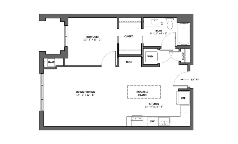 Brio - 1 bedroom floorplan layout with 1 bathroom and 734 square feet