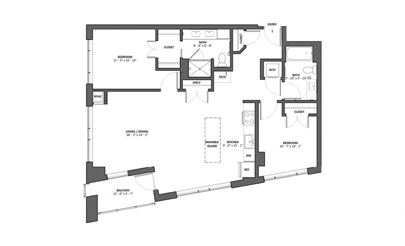 Concerto - Balcony - 2 bedroom floorplan layout with 2 bathrooms and 1144 square feet