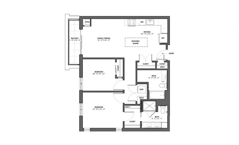 Cornetta - Balcony - 2 bedroom floorplan layout with 2 bathrooms and 976 square feet