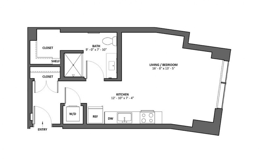Medley - Studio floorplan layout with 1 bath and 550 square feet.