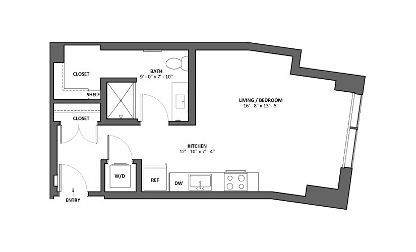 Medley - Studio floorplan layout with 1 bathroom and 550 square feet