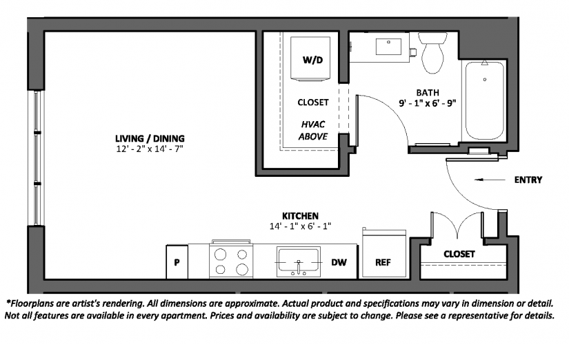 Miscella - Studio floorplan layout with 1 bathroom and 427 square feet