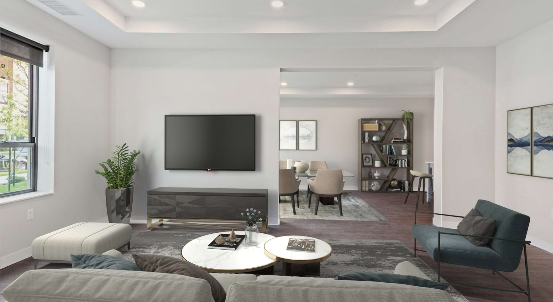 living room with coffee table and tv