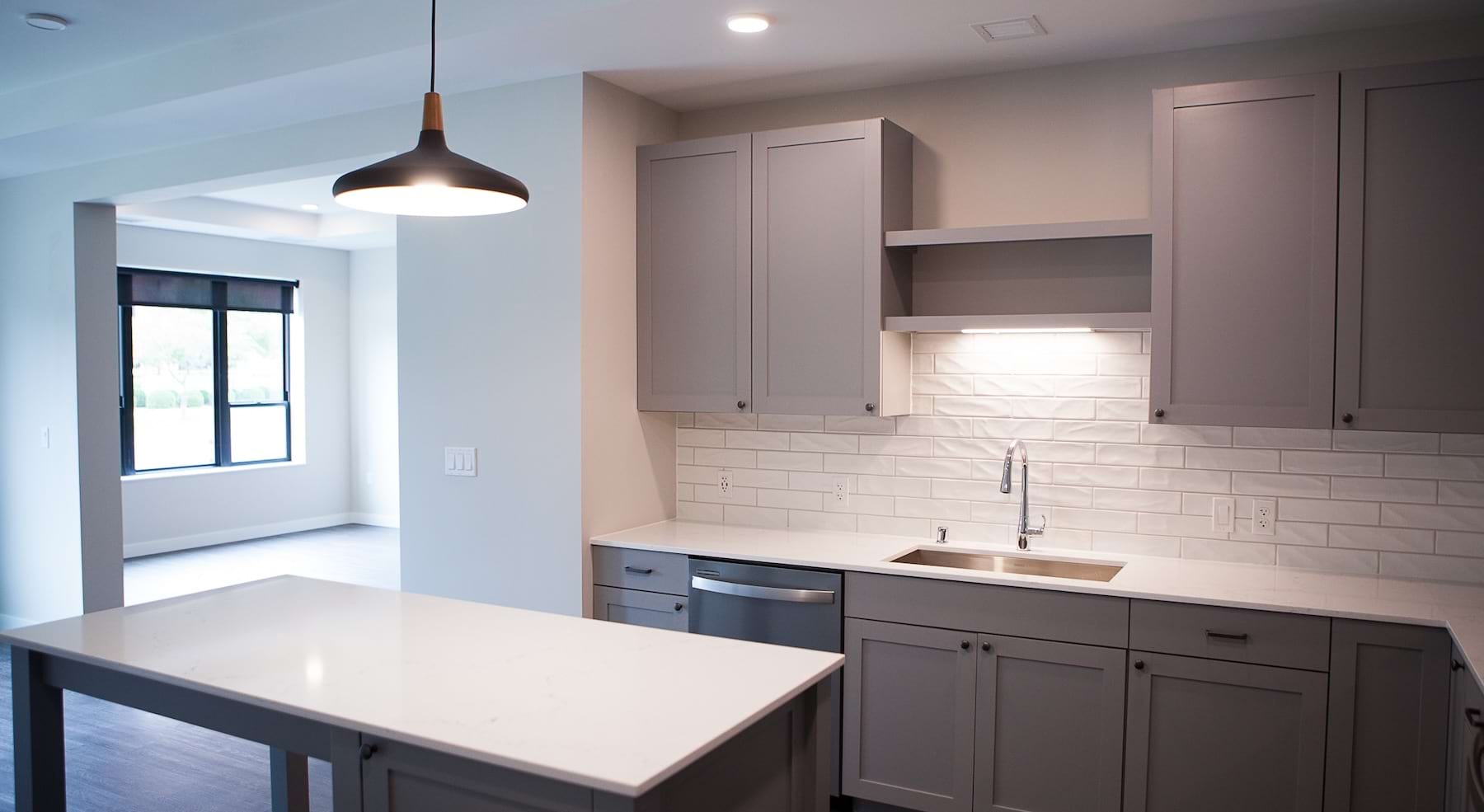 kitchen with white cabinets