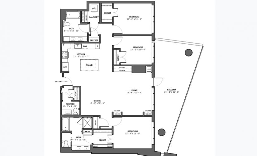 Da Capo - Large Balcony - 3 bedroom floorplan layout with 2.5 bathrooms and 1687 square feet
