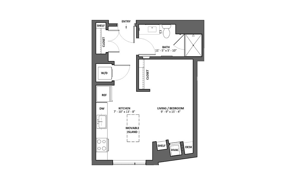Arietta Studio 1 Bath Floorplan