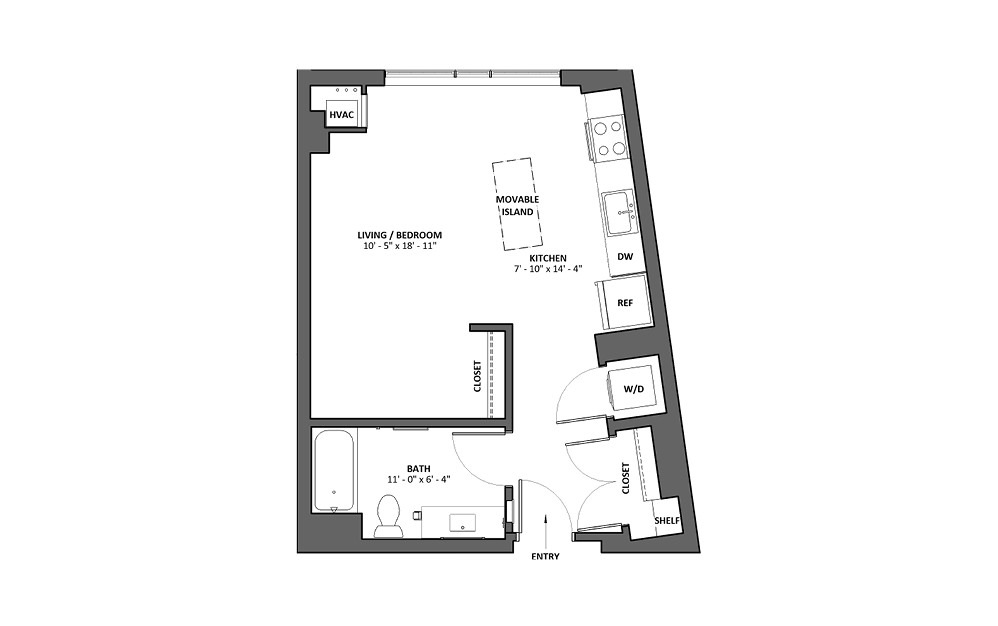 Aria Studio 1 Bath Floorplan