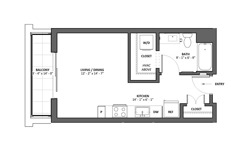Miscella B Studio 1 Bath Floorplan