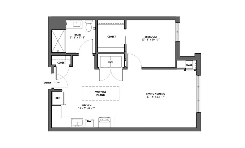 Berceuse Type A 1 Bed 1 Bath Floorplan