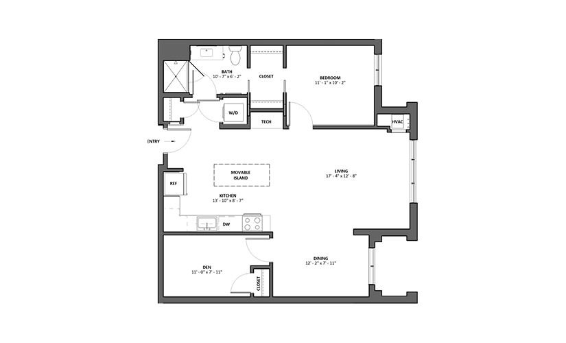 Bagatelle 1 Bed 1 Bath Floorplan