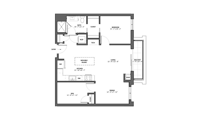 Bagatelle B 1 Bed 1 Bath Floorplan