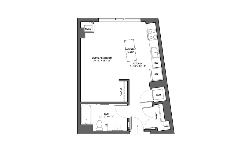 Aria Studio 1 Bath Floorplan