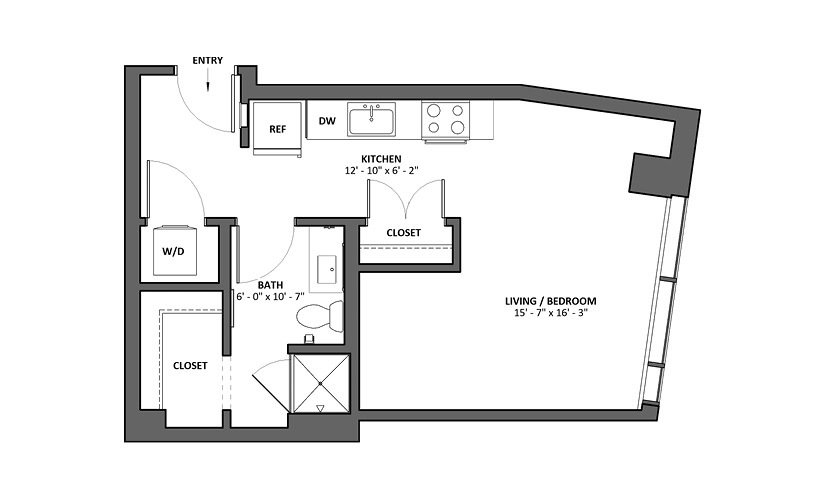 Mezza Studio 1 Bath Floorplan