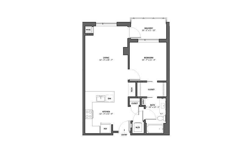 Ballade 1 Bed 1 Bath Floorplan