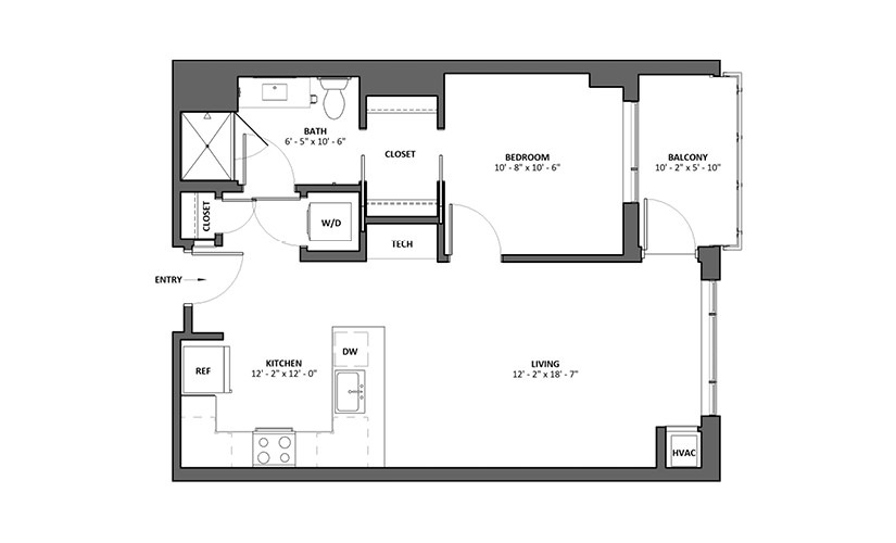 Buccina S 1 Bed 1 Bath Floorplan