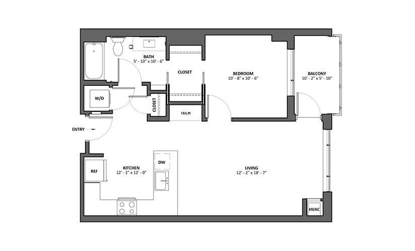 Buccina T 1 Bed 1 Bath Floorplan