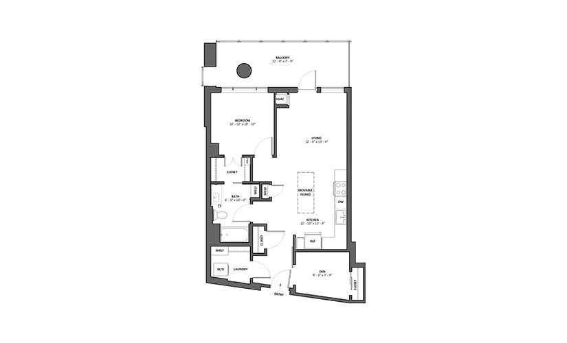 Bourree 1 Bed 1 Bath Floorplan