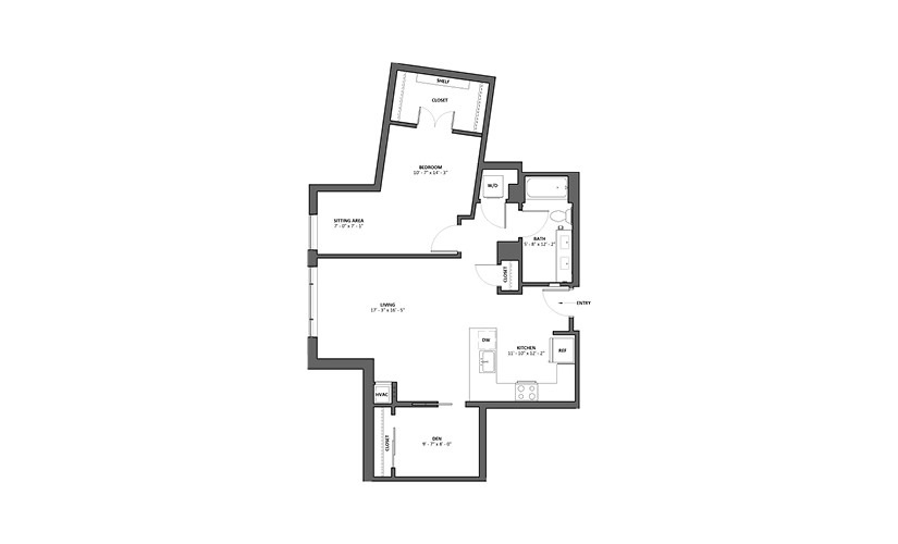 Barocco 1 Bed 1 Bath Floorplan