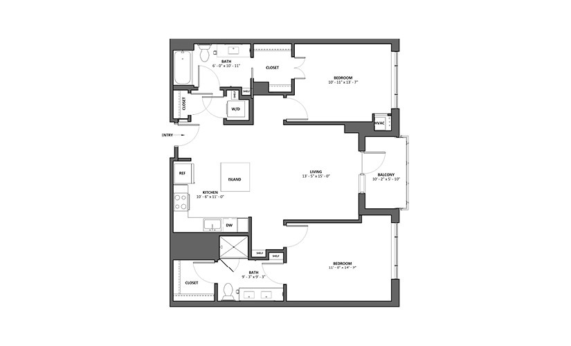 Chanson 2 Bed 2 Bath Floorplan
