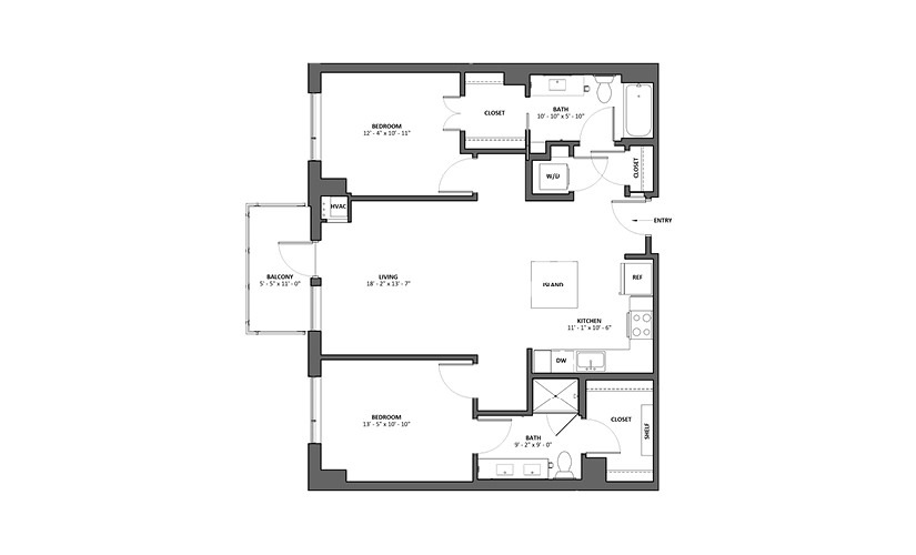 Carina 2 Bed 2 Bath Floorplan