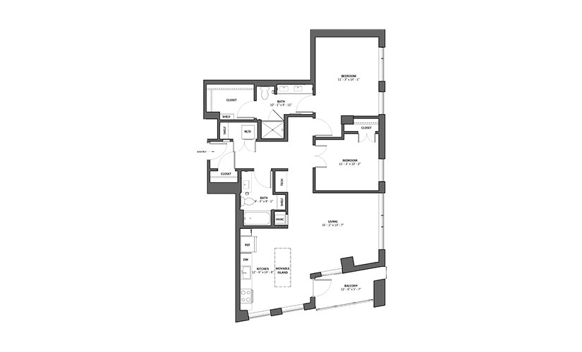 Coda 2 Bed 2 Bath Floorplan