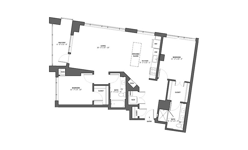Cresendo 2 Bed 2 Bath Floorplan