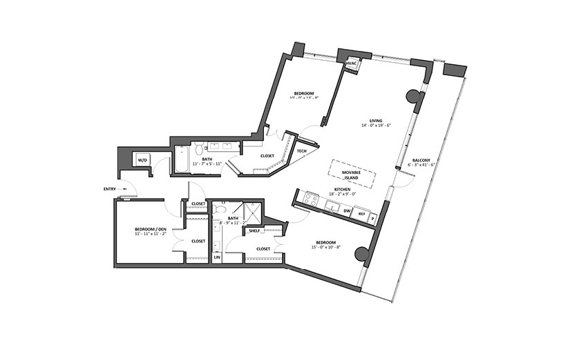 Delicato 2 Bed 2 Bath Floorplan